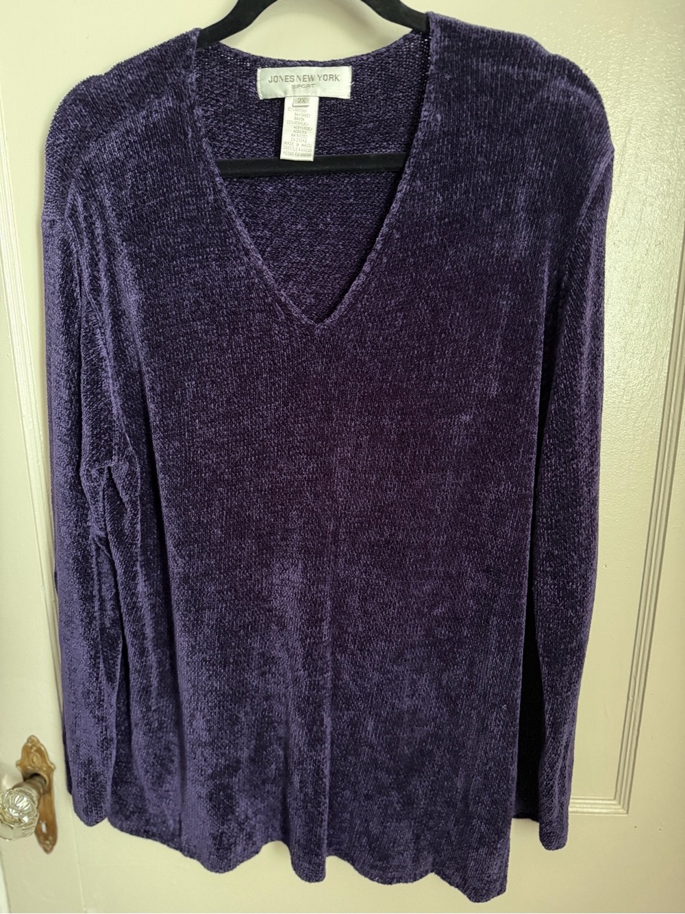 Jones New York Purple Chenille V-Neck Pullover